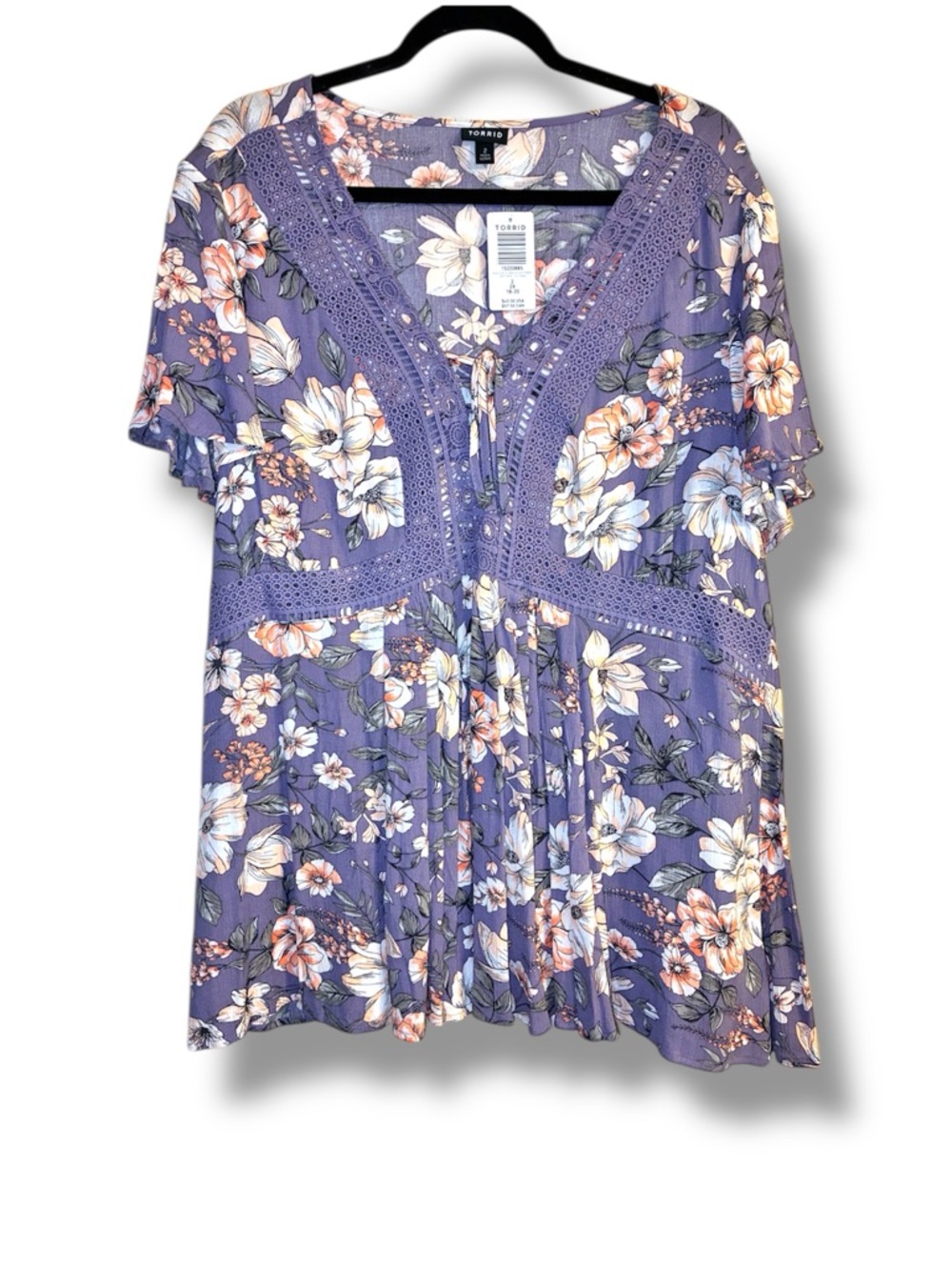 torrid Purple Floral Crochet-Trim Blouse